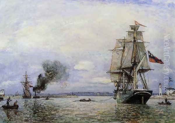 Leaving The Port Of Honfleur Oil Painting by Johan Barthold Jongkind