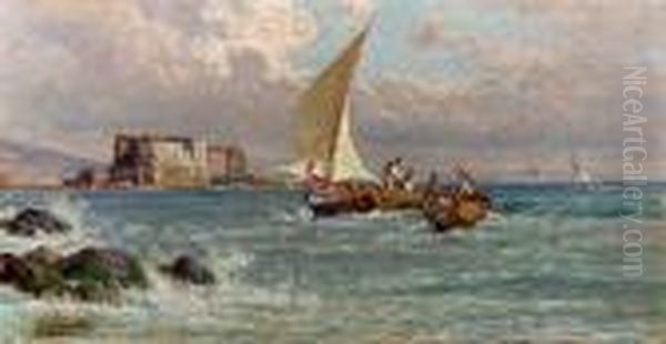 Pescatori A Castel Dell'ovo Oil Painting by Giuseppe Carelli