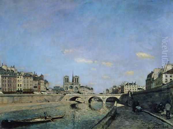 The Seine and Notre Dame in Paris, 1864 Oil Painting by Johan Barthold Jongkind