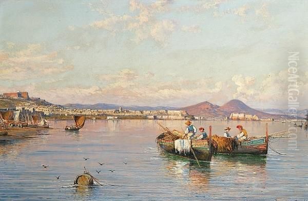 Fishermen In The Bay Of Naples Oil Painting by Giuseppe Carelli