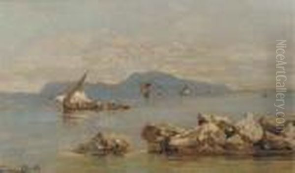 Fishing Boats Off Capri Oil Painting by Giuseppe Carelli