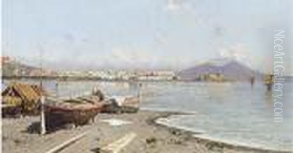 Fishing Boats At The Bay Of Naples Oil Painting by Giuseppe Carelli