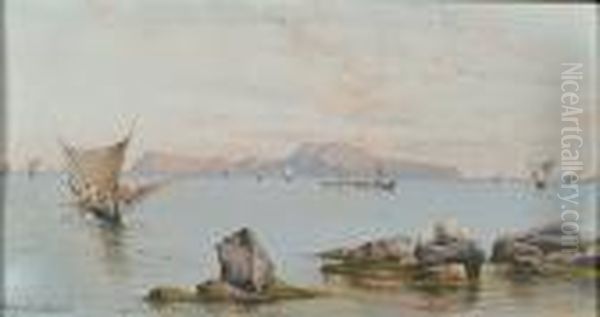 Vessels Off The Neapolitan Coast Oil Painting by Giuseppe Carelli