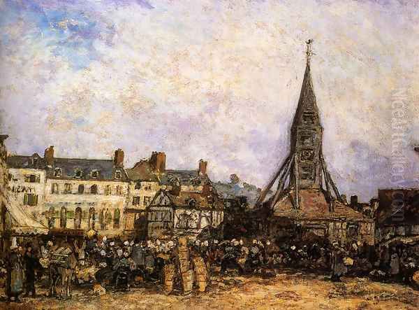 The Market At Sainte Catherine Honfleur Oil Painting by Johan Barthold Jongkind