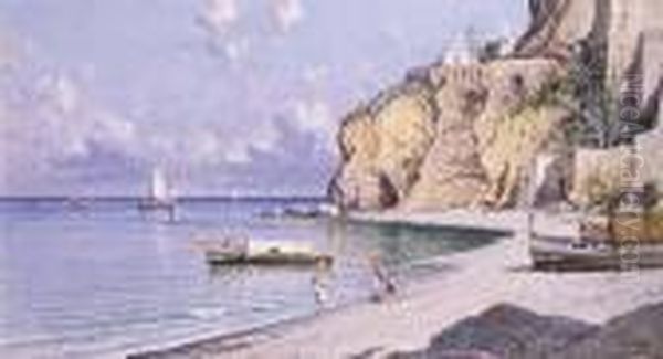 Mediterranean Coastal Scene Oil Painting by Giuseppe Carelli