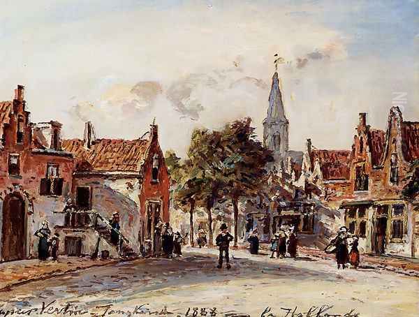 Rue De Village Hollande Oil Painting by Johan Barthold Jongkind