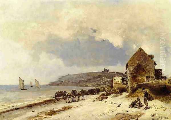 The Beach at Sainte-Adresse Oil Painting by Johan Barthold Jongkind