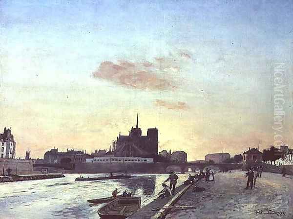 View of Notre Dame, Paris, 1864 Oil Painting by Johan Barthold Jongkind