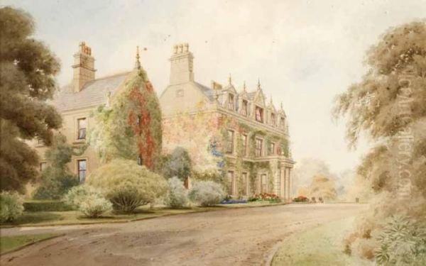 19th Century House Oil Painting by Joseph Carey Carey