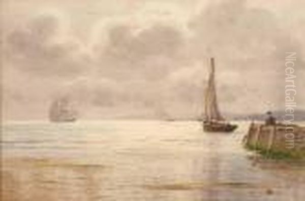 Fishing At The Harbour Oil Painting by Joseph Carey Carey