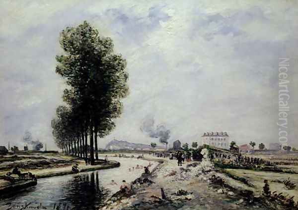 The Canal de l'Ourcq near Pantin, 1871 Oil Painting by Johan Barthold Jongkind