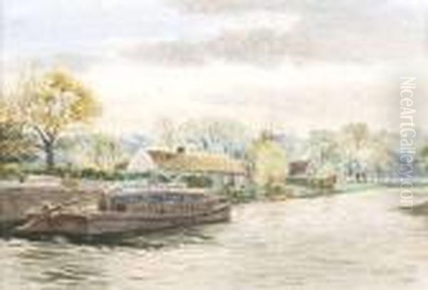 Barges On The Lagan Oil Painting by Joseph Carey Carey