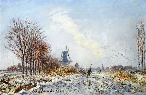 Skaters near Rotterdam Oil Painting by Johan Barthold Jongkind