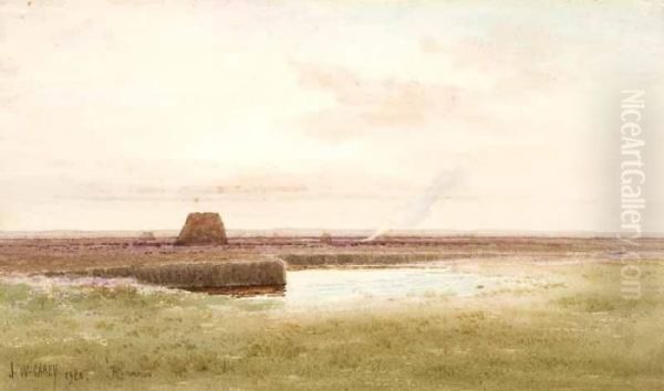 Turf Stacks Roscommon Oil Painting by Joseph Carey Carey