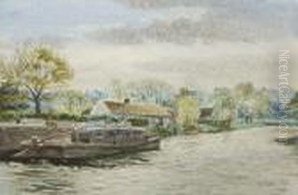 Belfast Rowing Club Boathouse On The Lagan Oil Painting by Joseph Carey Carey