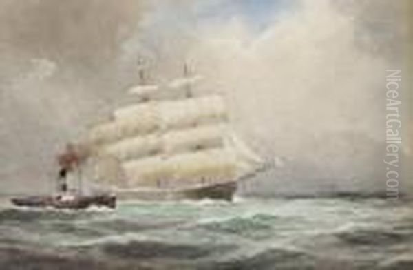 'badia' Steamer And A Sailing Ship Oil Painting by Joseph Carey Carey