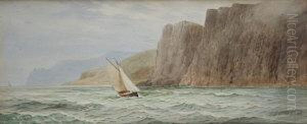 Sailing Boat Off The Gobbins, Black Head Oil Painting by Joseph Carey Carey