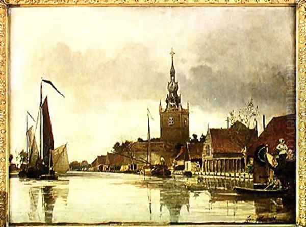 View of Overschie near Rotterdam, 1856 Oil Painting by Johan Barthold Jongkind