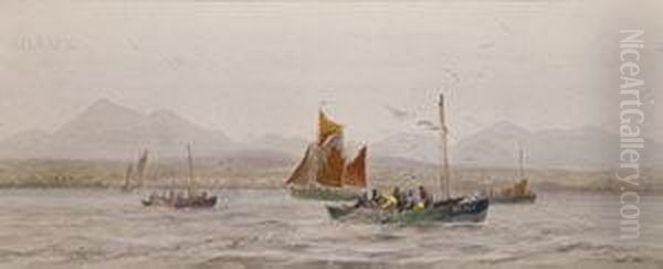 Daybreak Off Annalong (autumn Inishore Herring Fishery) Oil Painting by Joseph Carey Carey