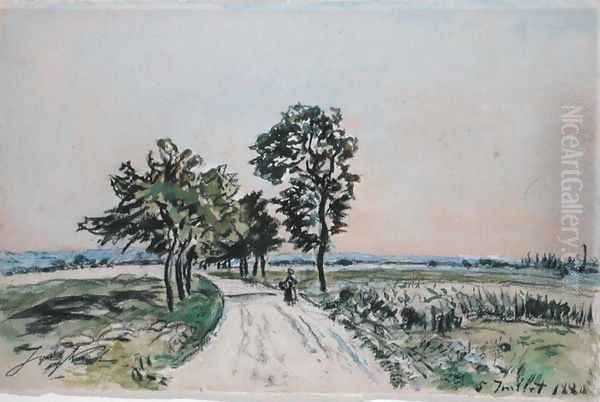 The Cote St. Andre to Grand Lemps Road, 1880 Oil Painting by Johan Barthold Jongkind