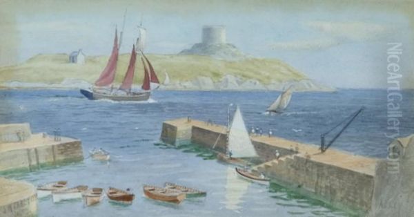 Dalkey Hasrbour 1927 Oil Painting by Joseph Carey Carey