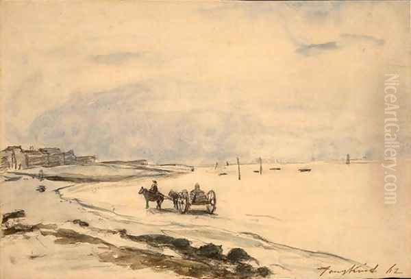 Cart on the Beach at Etretat Oil Painting by Johan Barthold Jongkind