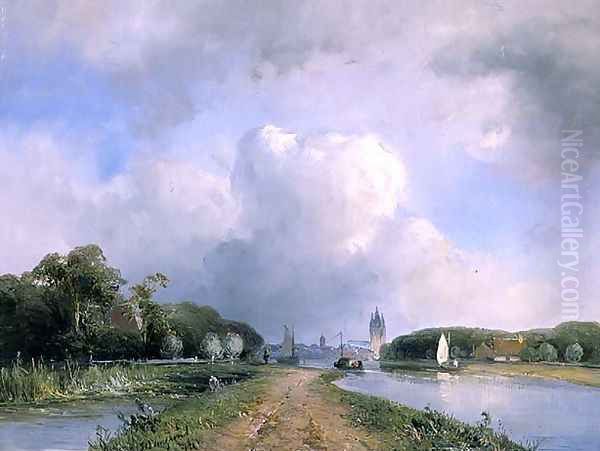 View of the Vliet near Delft, 1844 Oil Painting by Johan Barthold Jongkind