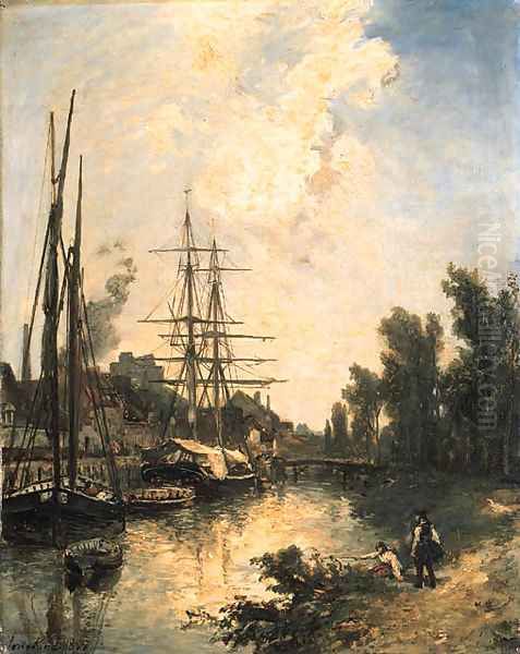 Bateaux au quai Oil Painting by Johan Barthold Jongkind