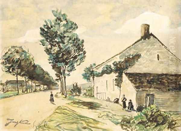 Village de Nivernais Oil Painting by Johan Barthold Jongkind