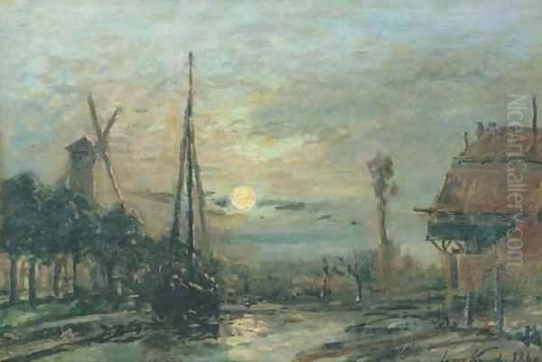 Canal au clair de lune à Schiedam Oil Painting by Johan Barthold Jongkind