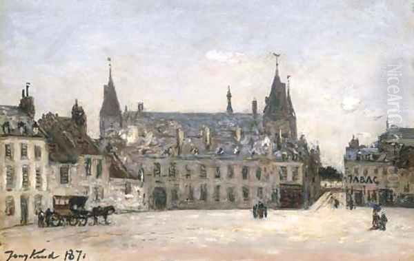 La Place du Marche-au-Ble et le Palais Ducal, Nevers Oil Painting by Johan Barthold Jongkind