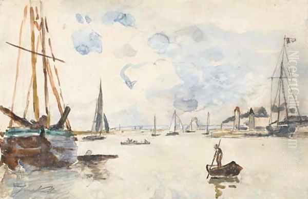 La sortie du port de Honfleur Oil Painting by Johan Barthold Jongkind