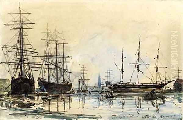 Shipping at Antwerp Oil Painting by Johan Barthold Jongkind