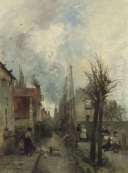 Au bord du canal, Delft Oil Painting by Johan Barthold Jongkind