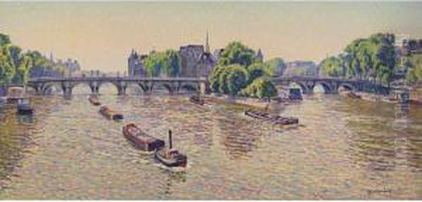 Le Pont-neuf A Paris Oil Painting by Gustave Cariot