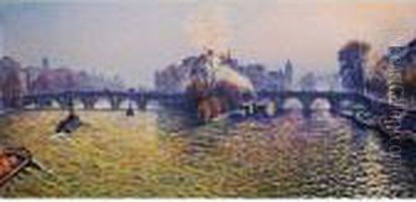 Pont-neuf, Automne, Bateaux-lavoir Oil Painting by Gustave Cariot