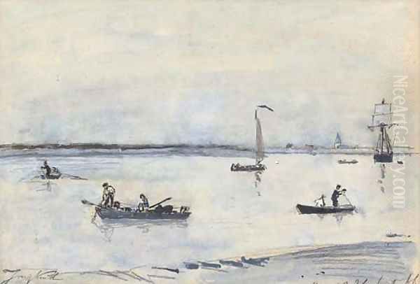 Boats on an estuary, Antwerp Oil Painting by Johan Barthold Jongkind