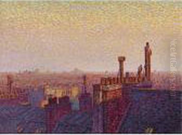 Les Toits De Paris, Coucher De Soleil by Gustave Cariot