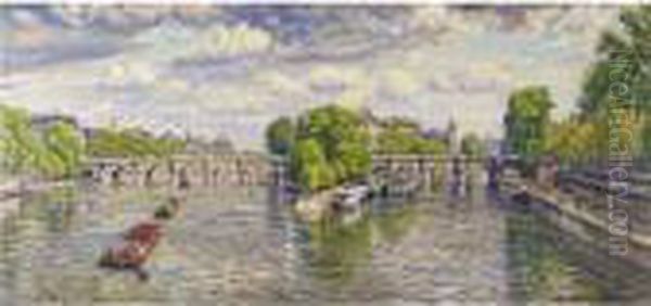 Le Pont Neuf A Paris (juillet Nuageux No. 2) Oil Painting by Gustave Cariot