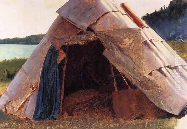 Ojibwe Wigwam at Grand Portage Oil Painting by Eastman Johnson