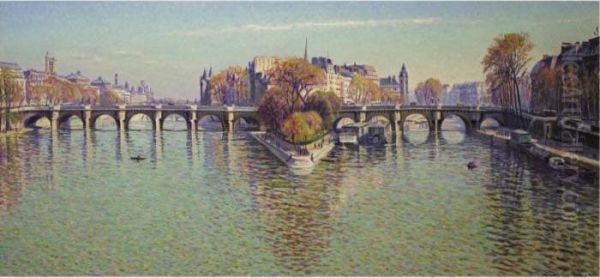 Le Pont Neuf A Paris (beau Temps Clair) Oil Painting by Gustave Cariot