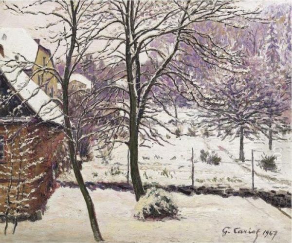 Jardin Sous La Neige Oil Painting by Gustave Cariot