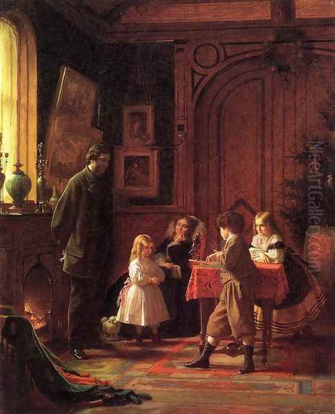 Christmas-Time, The Blodgett Family Oil Painting by Eastman Johnson