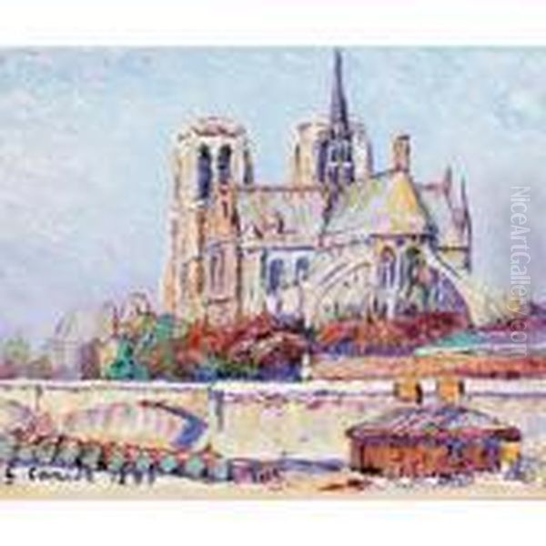 Etude De Notre-dame Et Les Heures Au Port Des Vins Oil Painting by Gustave Cariot