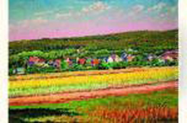 Vue De Village Oil Painting by Gustave Cariot