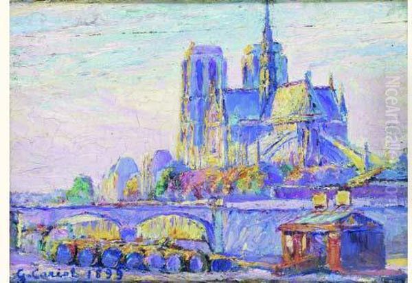 Paris, Notre-dame, Vue Du Port Aux Vins, 3 Heures 1 / 2 Apres-midi, Automne Oil Painting by Gustave Cariot