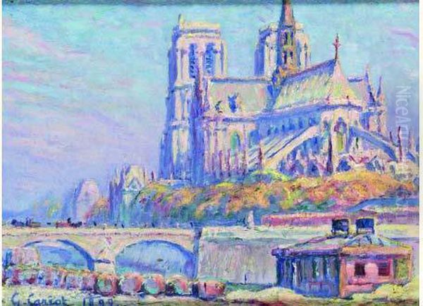 Paris, Notre-dame, Vue Du Port Aux Vins, Vers 9 H 1 / 2, Automne 1899 Oil Painting by Gustave Cariot