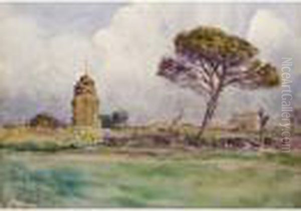 Paesaggio Della Campagna Romana Oil Painting by Onorato Carlandi