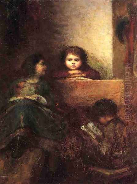 Children Reading Oil Painting by Eastman Johnson