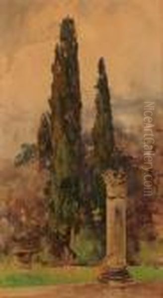 Scorcio Di Villa Adriana A Tivoli Oil Painting by Onorato Carlandi